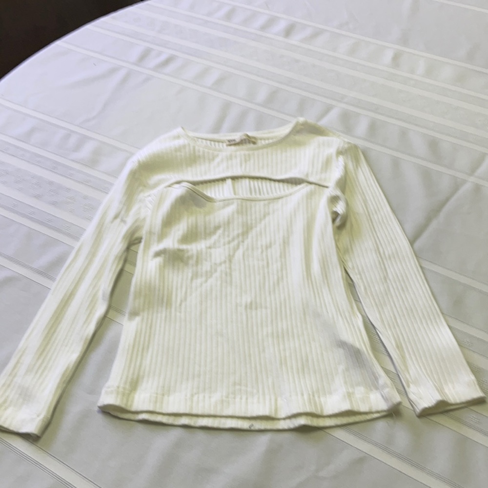 White long sleeved cut out cotton top